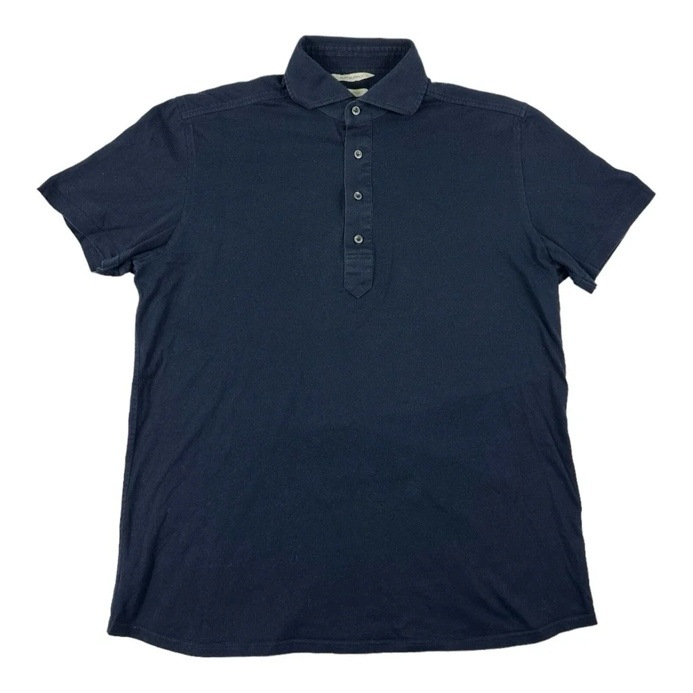 Suit Supply Blue Pure Cotton Cutaway Collar S/S Mens Polo Shirt Size 15.5 Slim - Picture 2 of 6